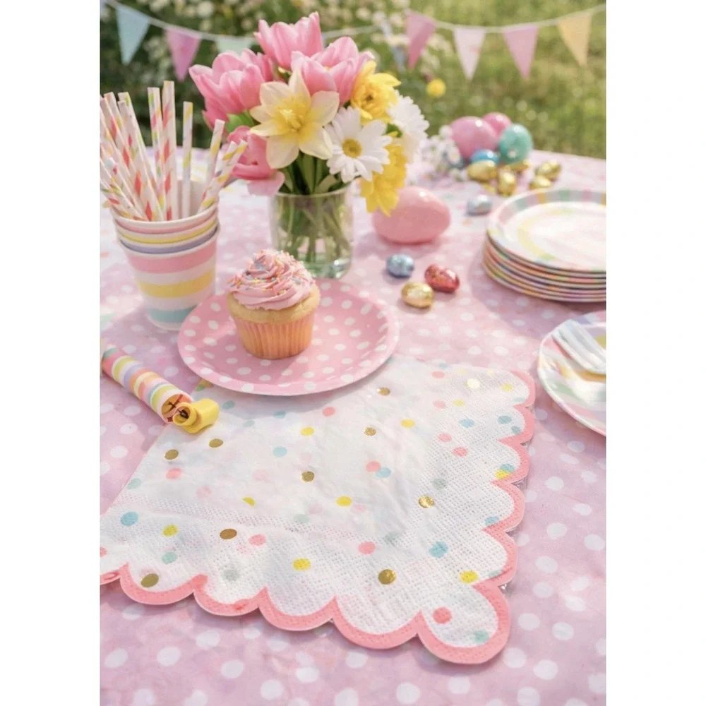 Meri‎ Meri Polka Dot Party Napkins Lot of 4 Packs 16 Each Scalloped